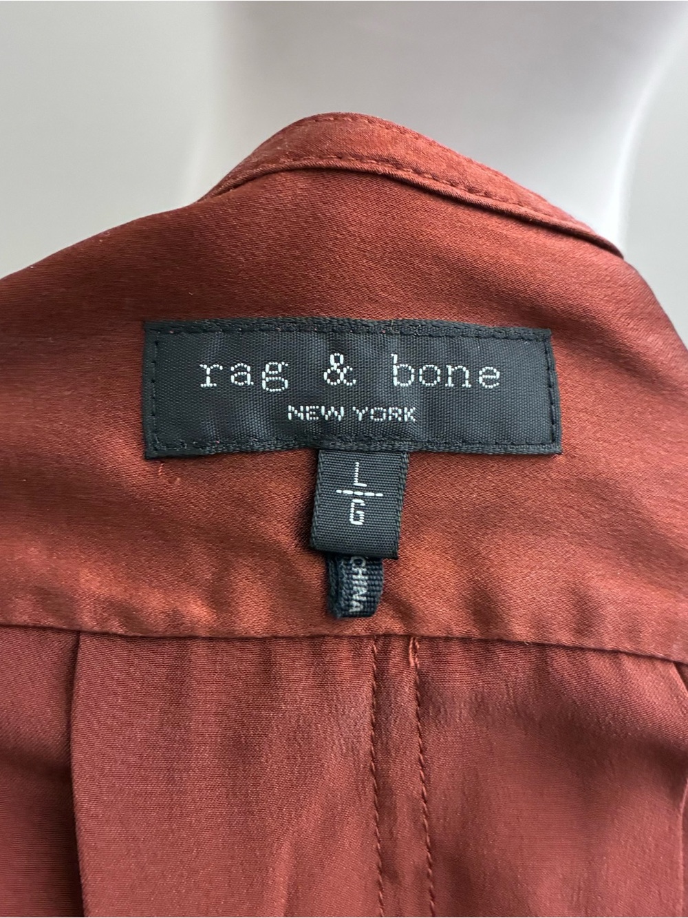 Rag & Bone Women’s Large Silk Blouse Bronze Draped Surplice Business Casual - Picture 7 of 8